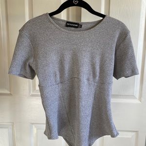 Pretty Little Thing Grey Mark Rib Underbust Detail Bodysuit